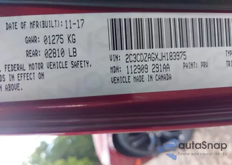 2018 Dodge Challenger Sxt z USA, uszkodzony, nr VIN 2C3CDZAGXJH183975